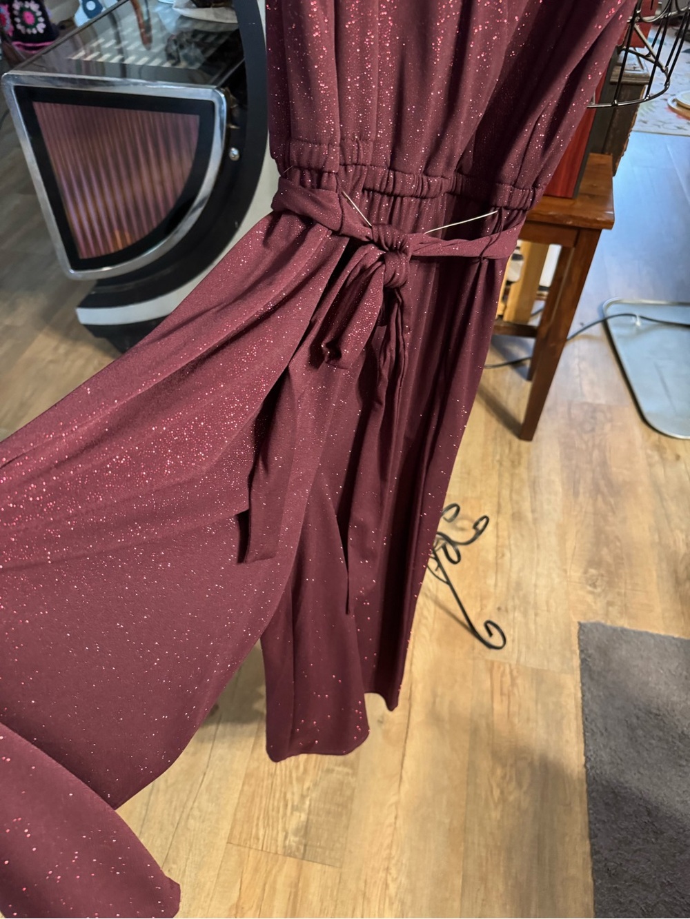 Michael Kors Sleeveless Burgundy Metallic Wrap-Effect Dress - Picture 3 of 7
